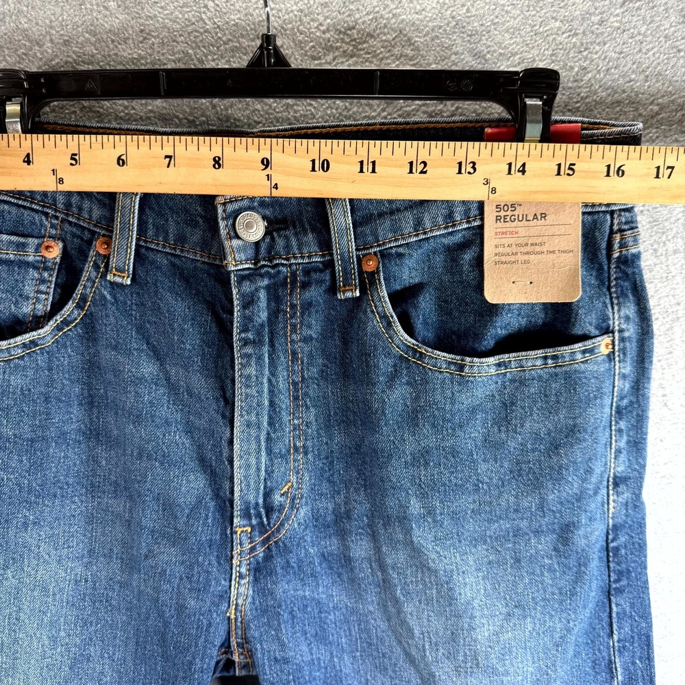 Levi's 505 Regular Fit Stretch Jeans Men 32X30 Blue Denim 5-Pockets Straight Leg - Picture 5 of 11